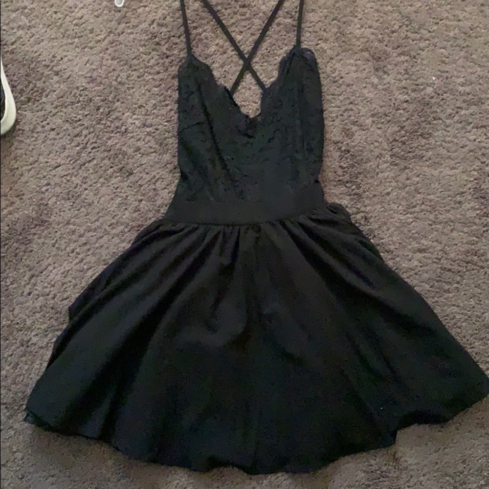 Tobi Black Lace Top Skater Dress